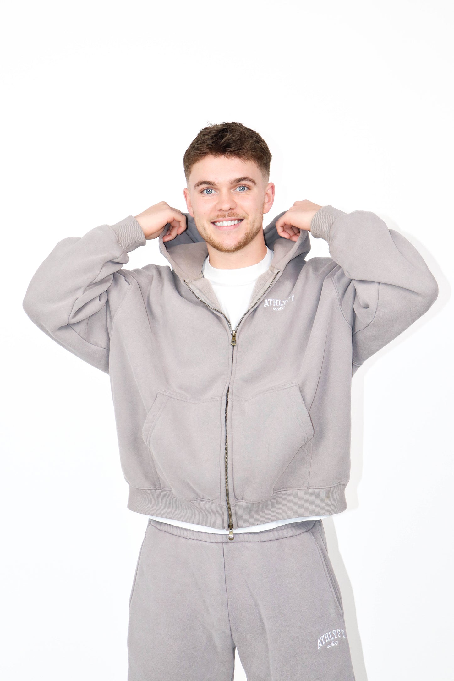 Stonewash Oversized Heavyweight Double Zip Hoodie - Sandstone