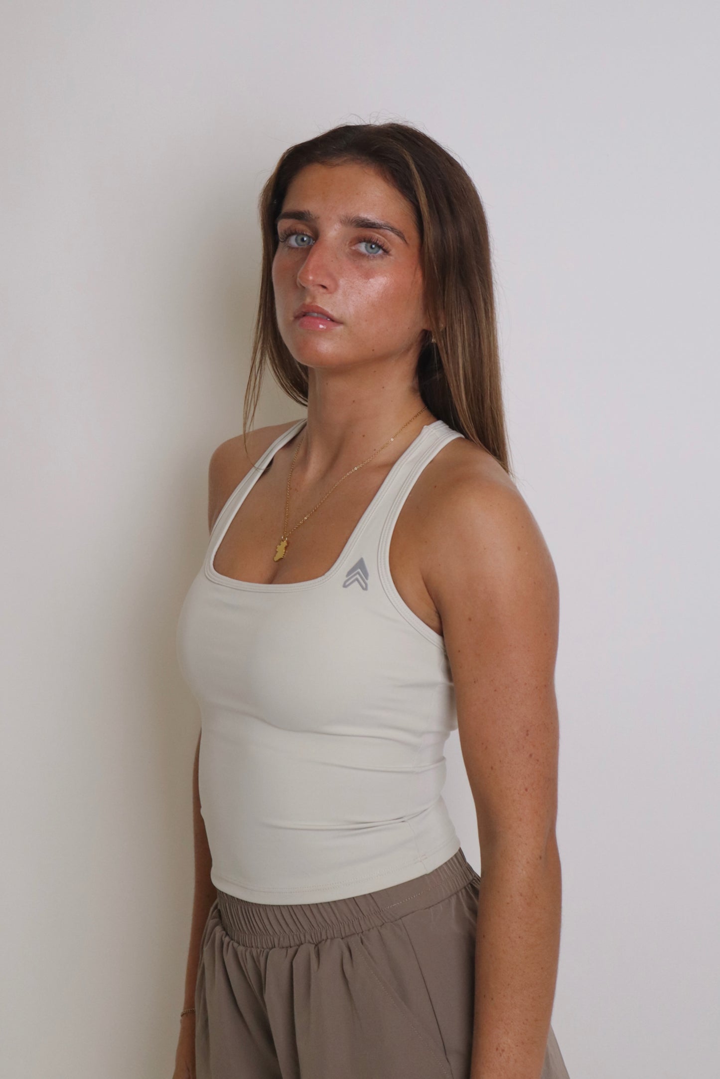 Racer Back Tank - Sand (grey logo)