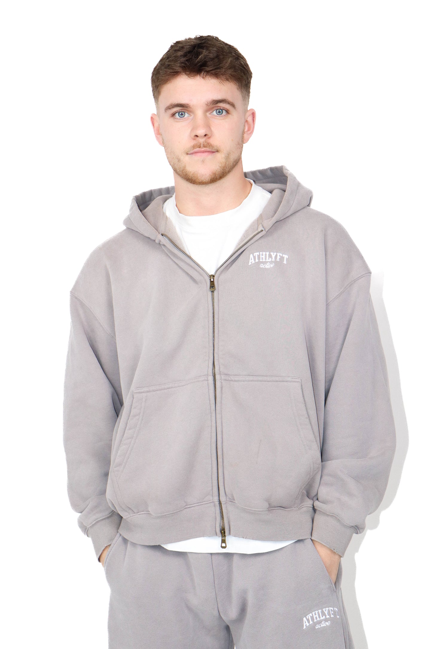 Stonewash Oversized Heavyweight Double Zip Hoodie - Sandstone