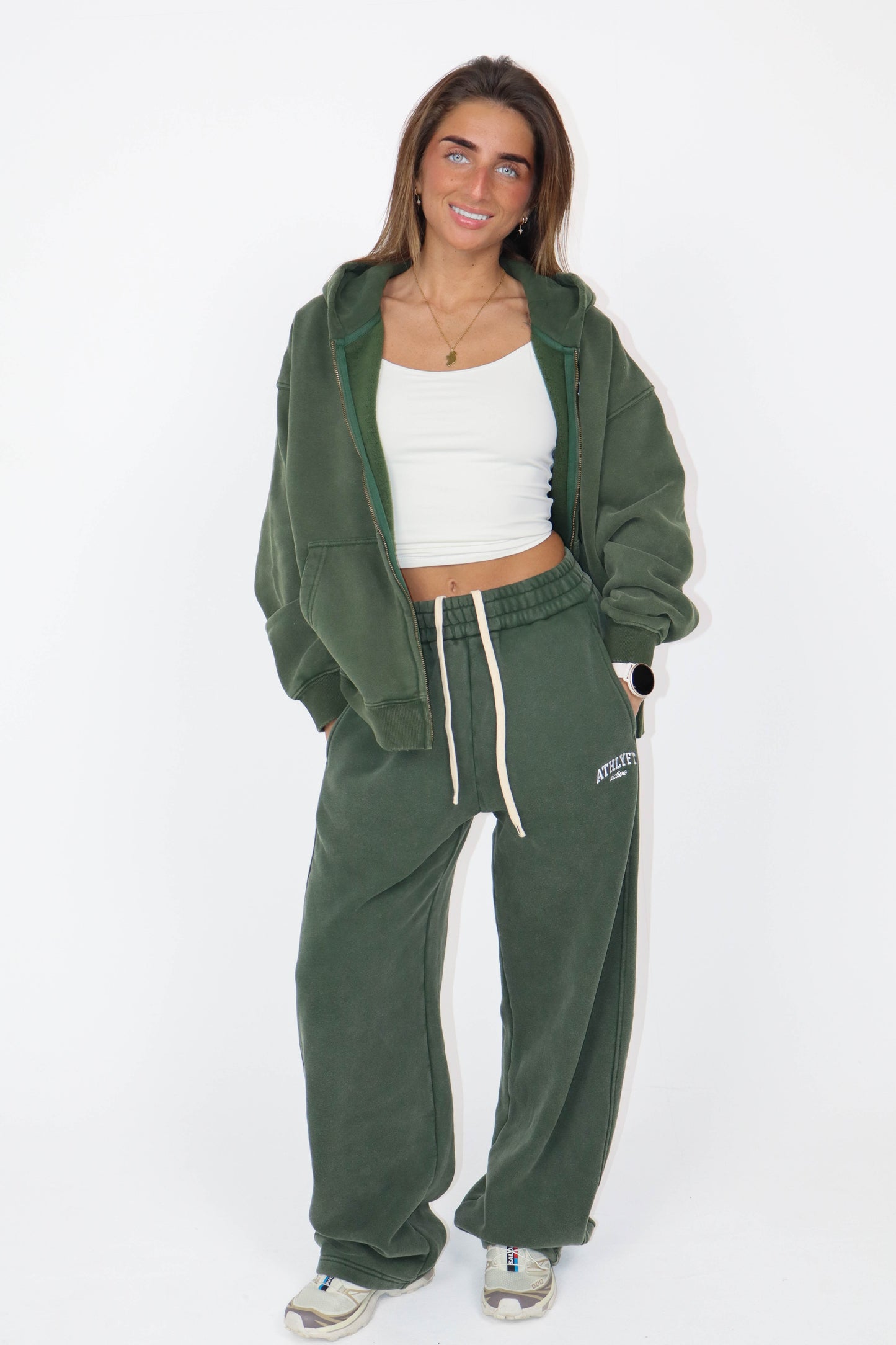 Stonewash Oversized Heavyweight Wide-Leg Jogger - Deep Green