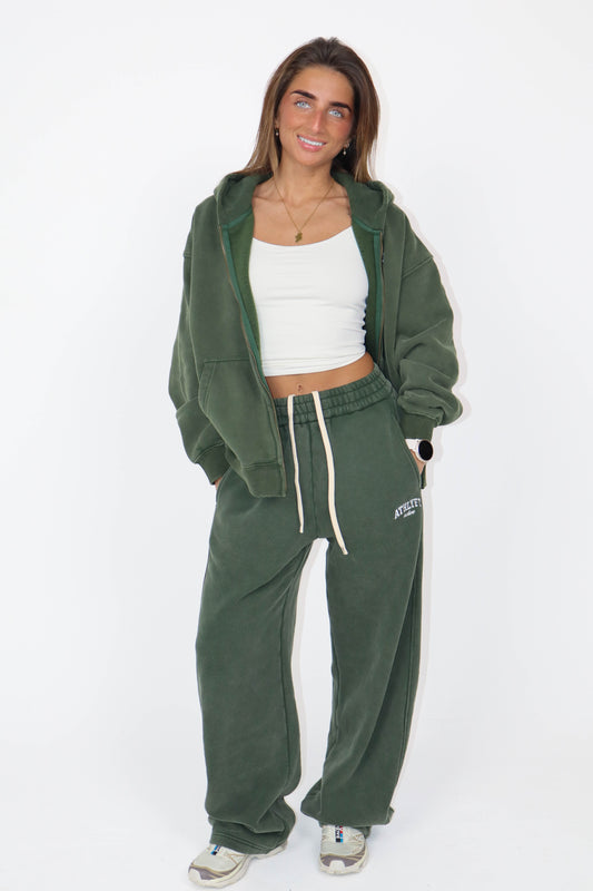 Stonewash Oversized Heavyweight Wide-Leg Jogger - Deep Green