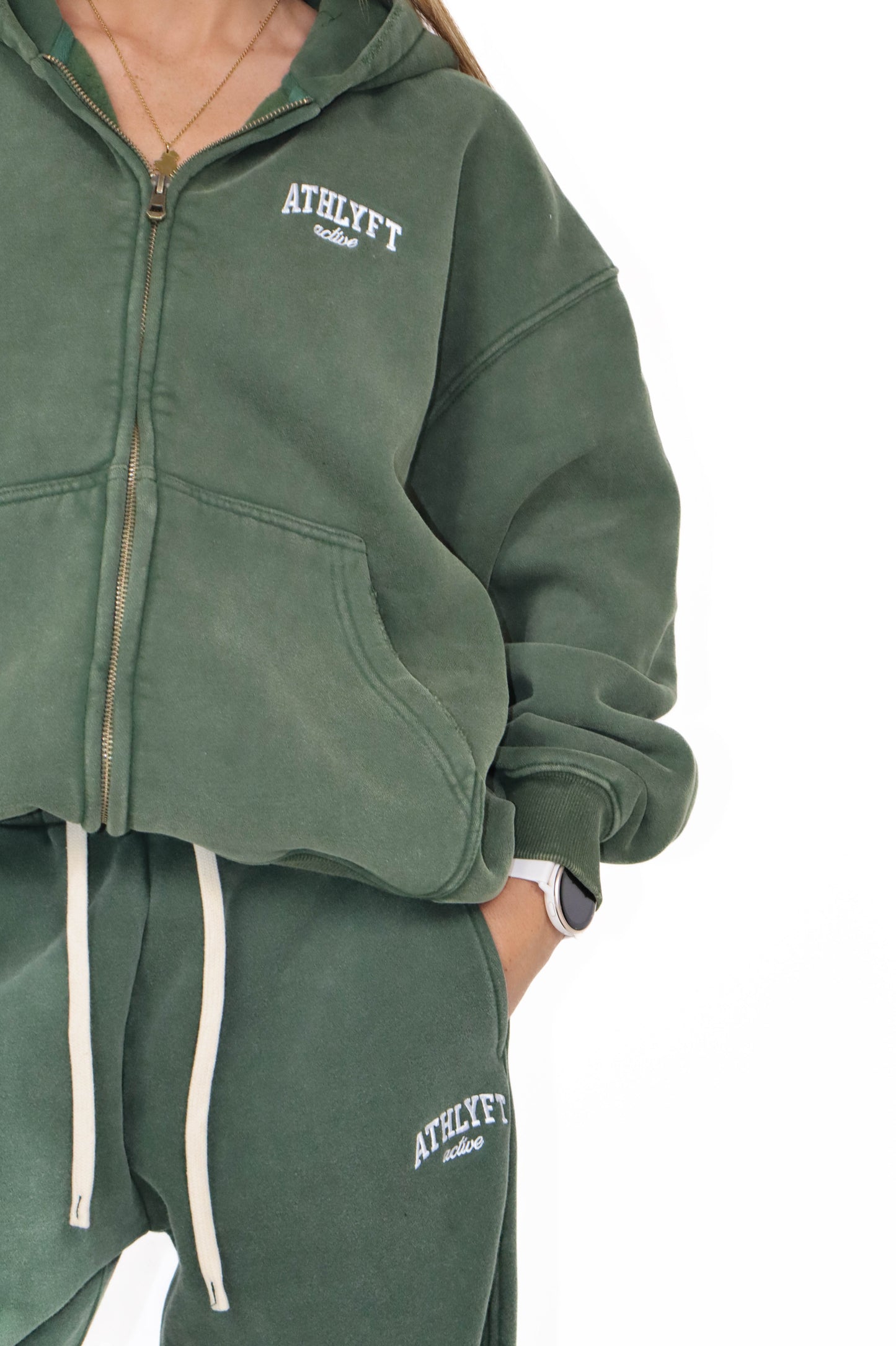 Stonewash Oversized Heavyweight Wide-Leg Jogger - Deep Green