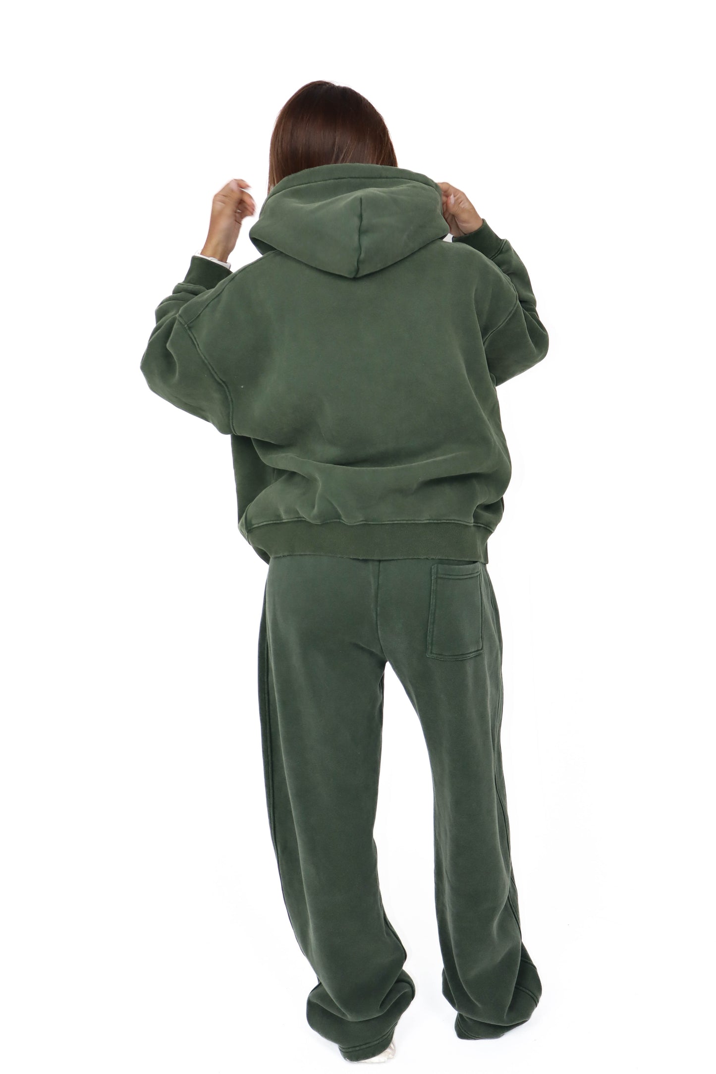Stonewash Oversized Heavyweight Wide-Leg Jogger - Deep Green