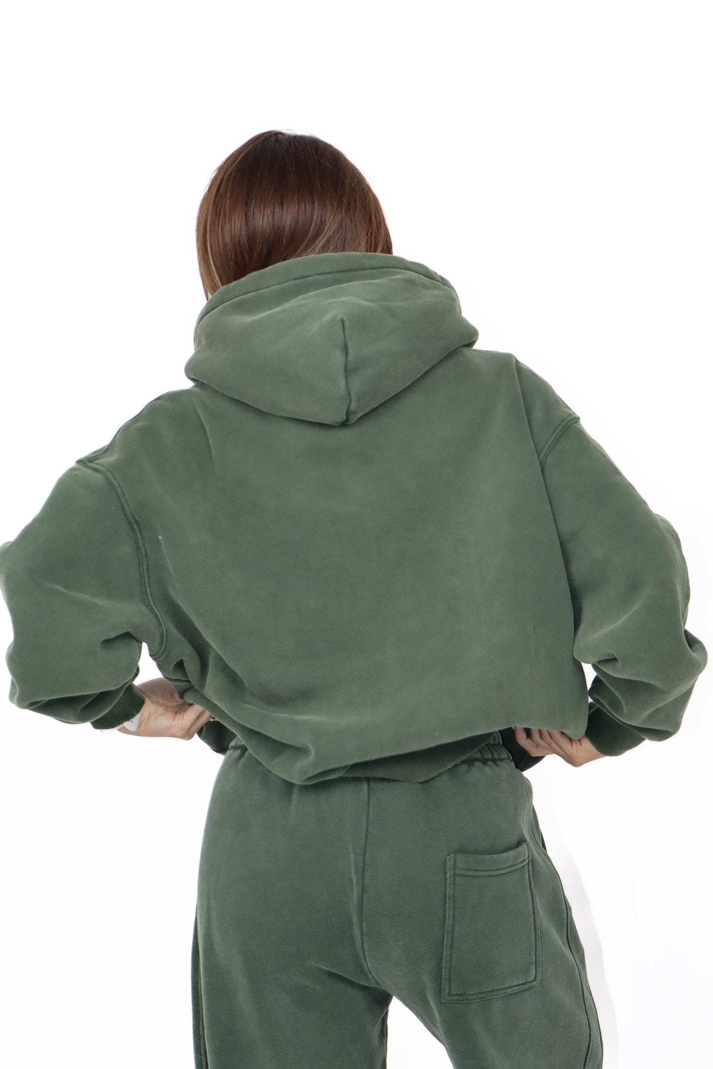 Stonewash Oversized Heavyweight Double Zip Hoodie - Deep Green