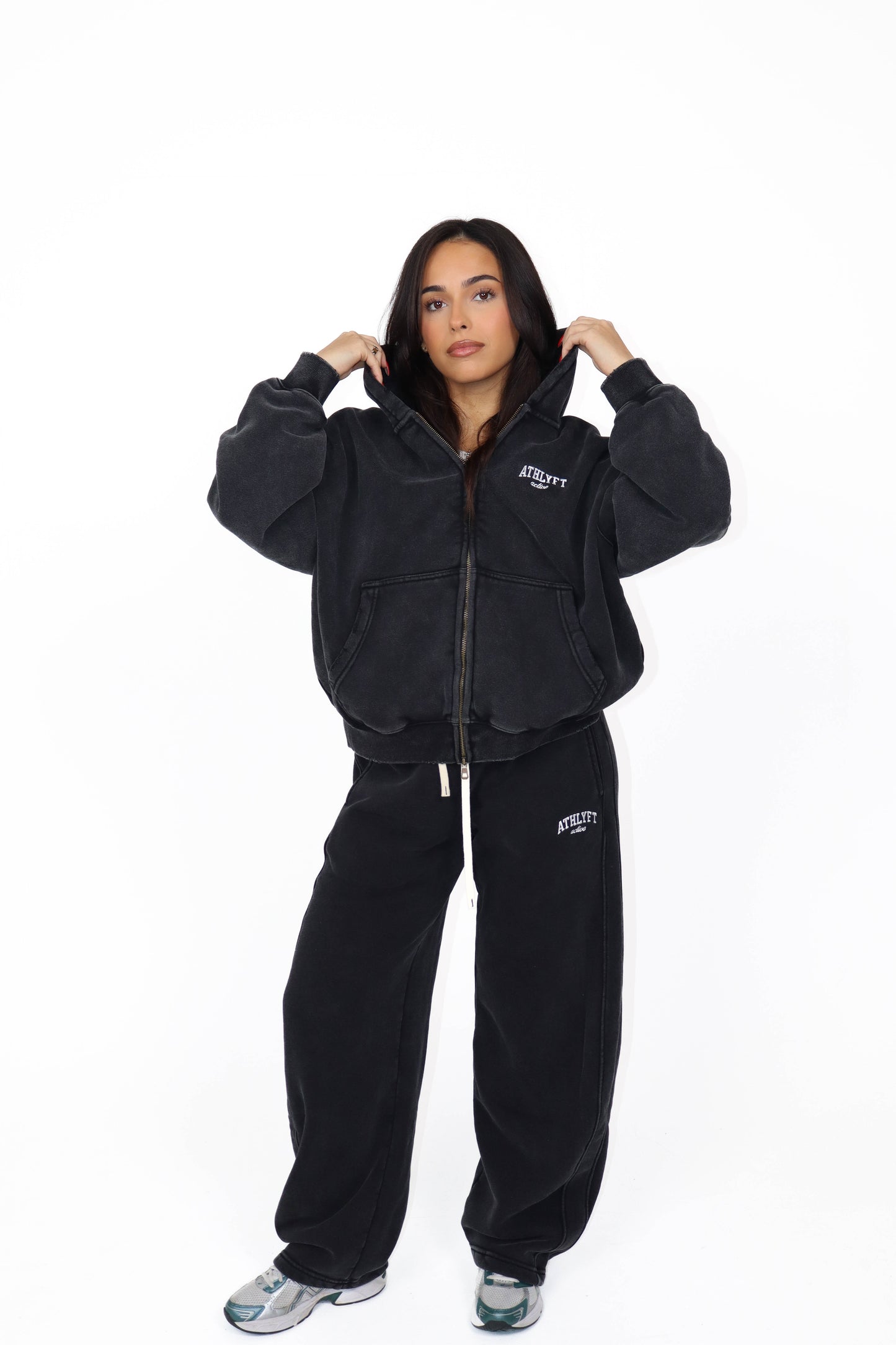 Stonewash Oversized Heavyweight Double Zip Hoodie - Washed Black