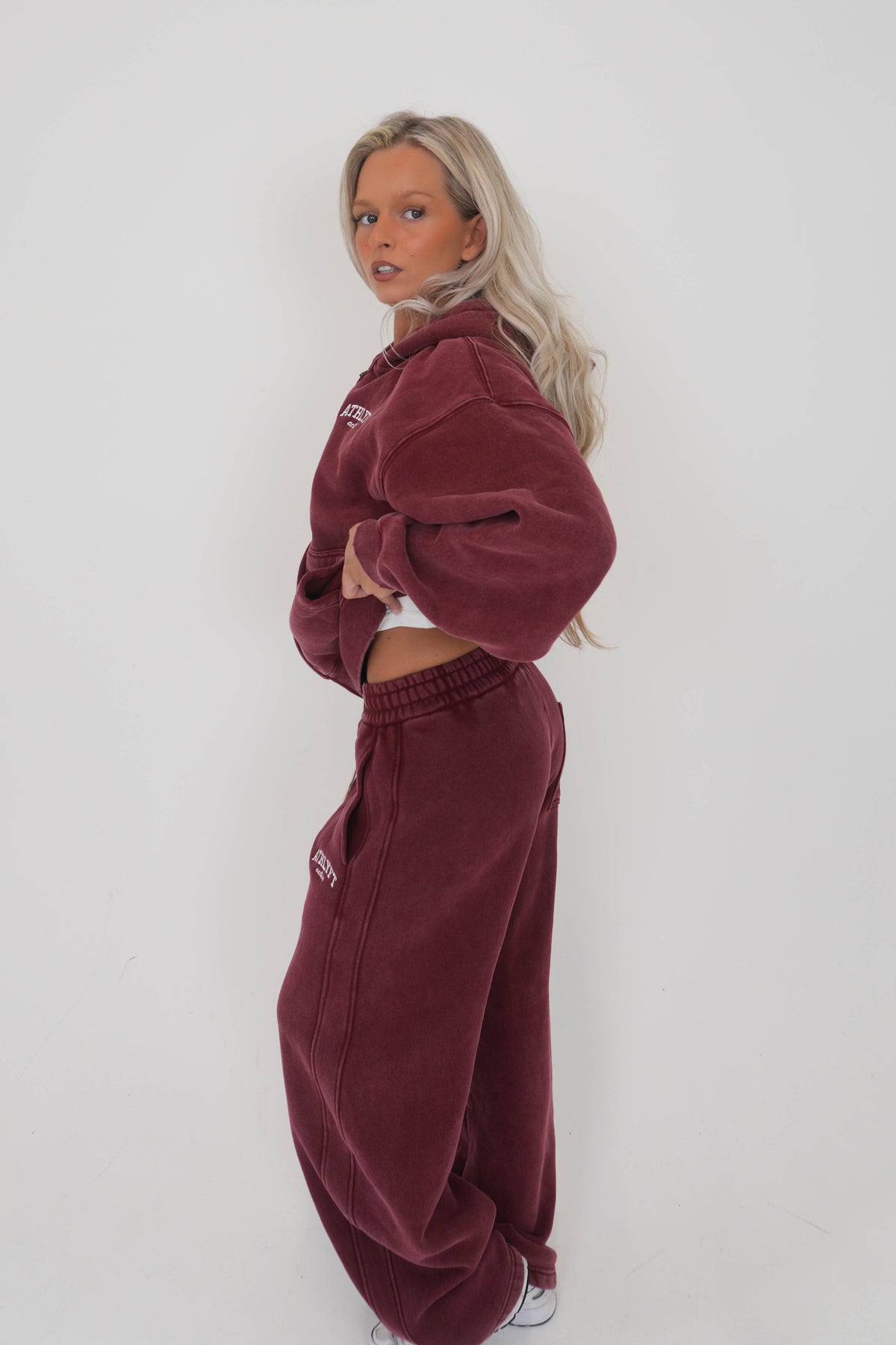 Stonewash Oversized Heavyweight Double Zip Hoodie - Vintage Red