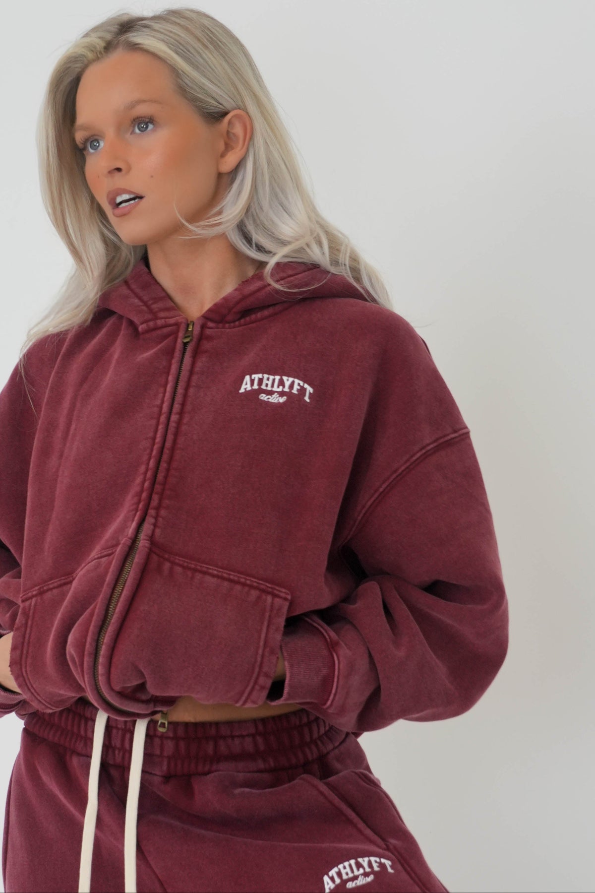Stonewash Oversized Heavyweight Double Zip Hoodie - Vintage Red