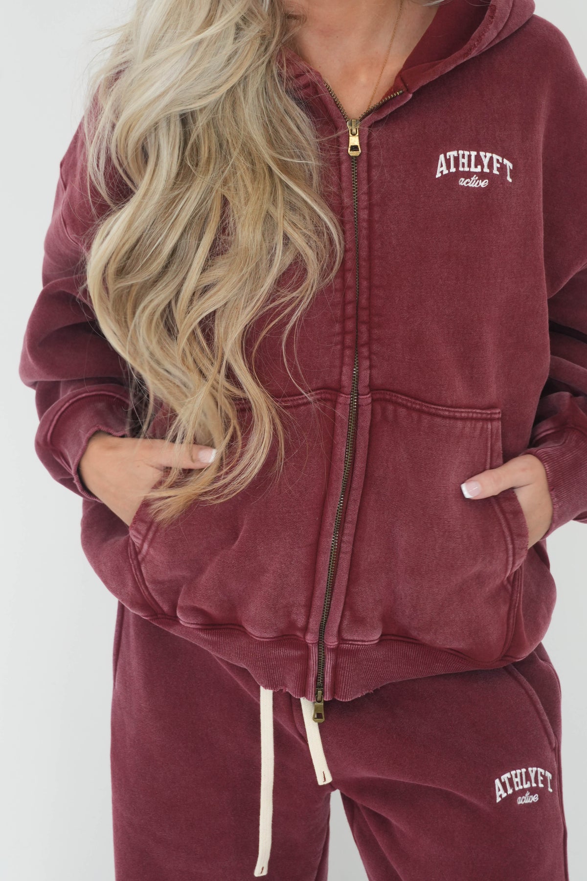 Stonewash Oversized Heavyweight Double Zip Hoodie - Vintage Red