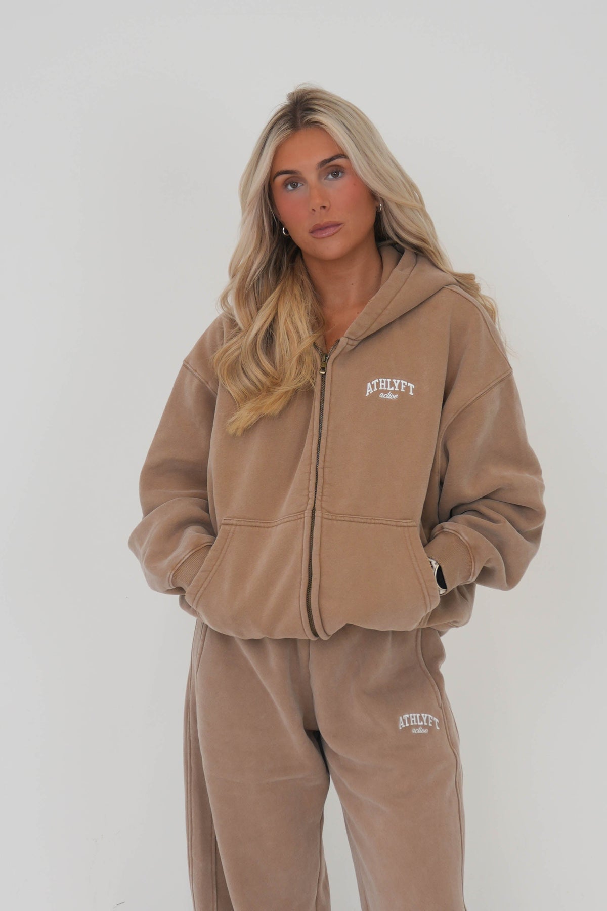 Stonewash Oversized Heavyweight Double Zip Hoodie - Sandstone