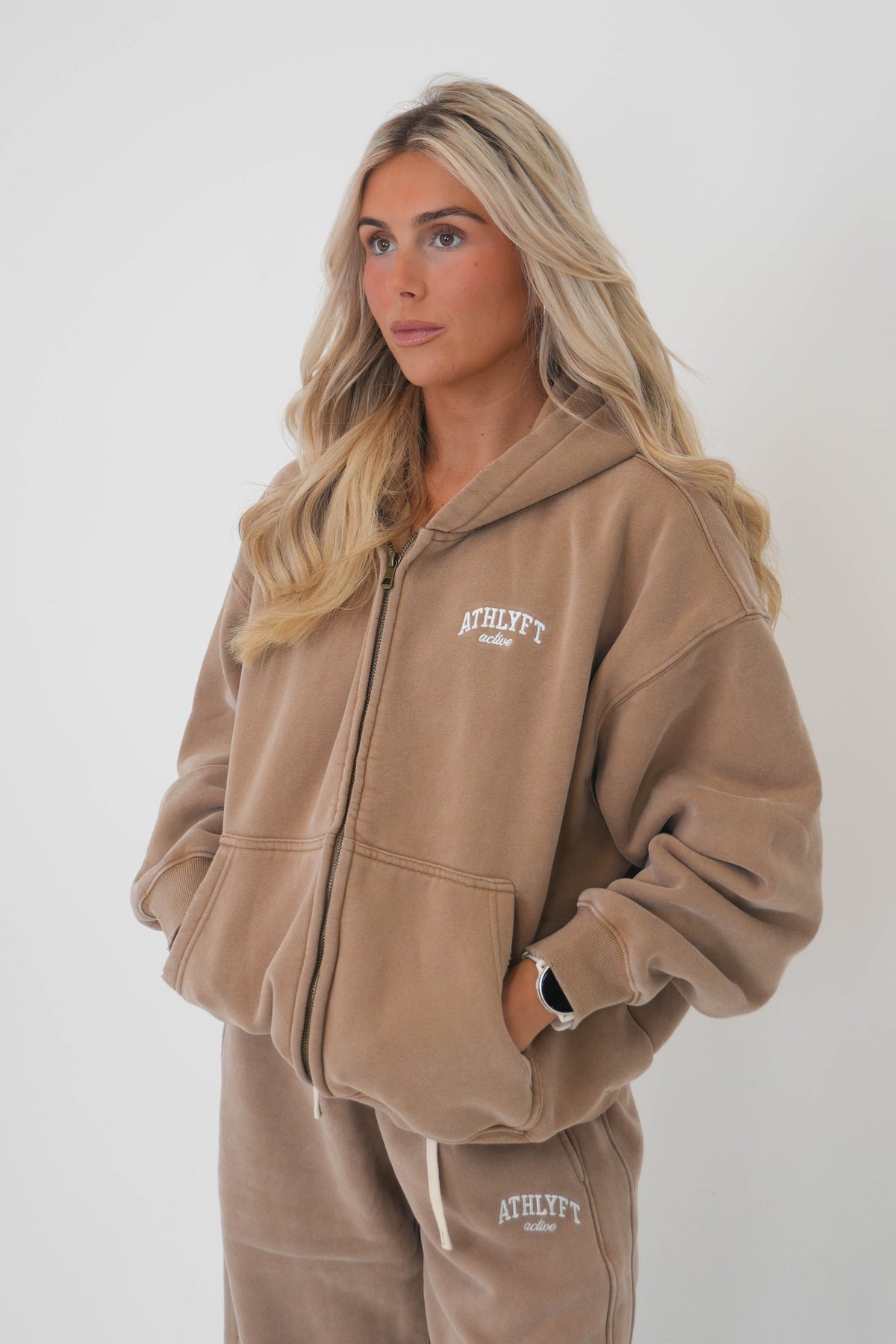Stonewash Oversized Heavyweight Double Zip Hoodie - Sandstone