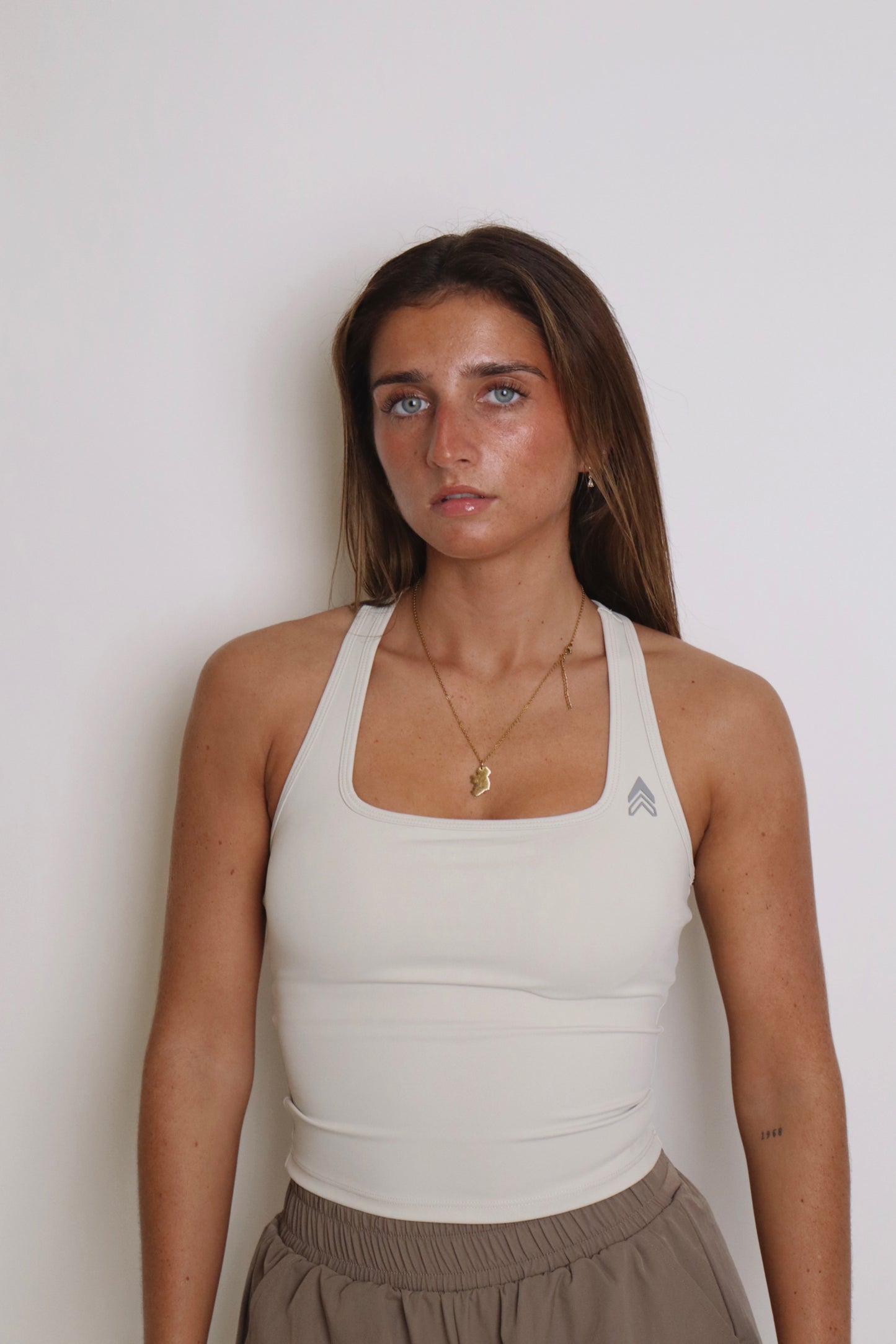 Racer Back Tank - Sand (grey logo)