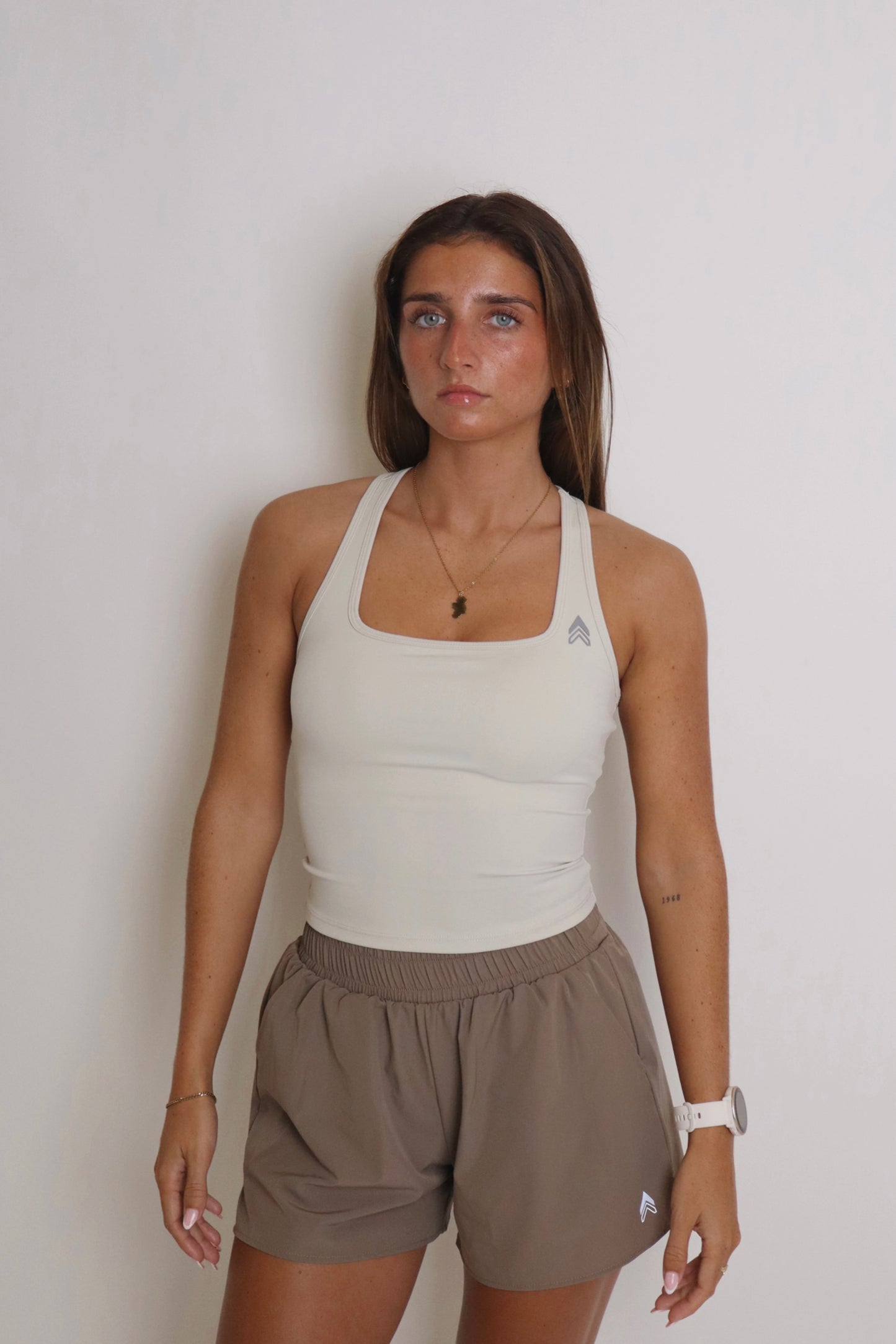 Racer Back Tank - Sand (grey logo)