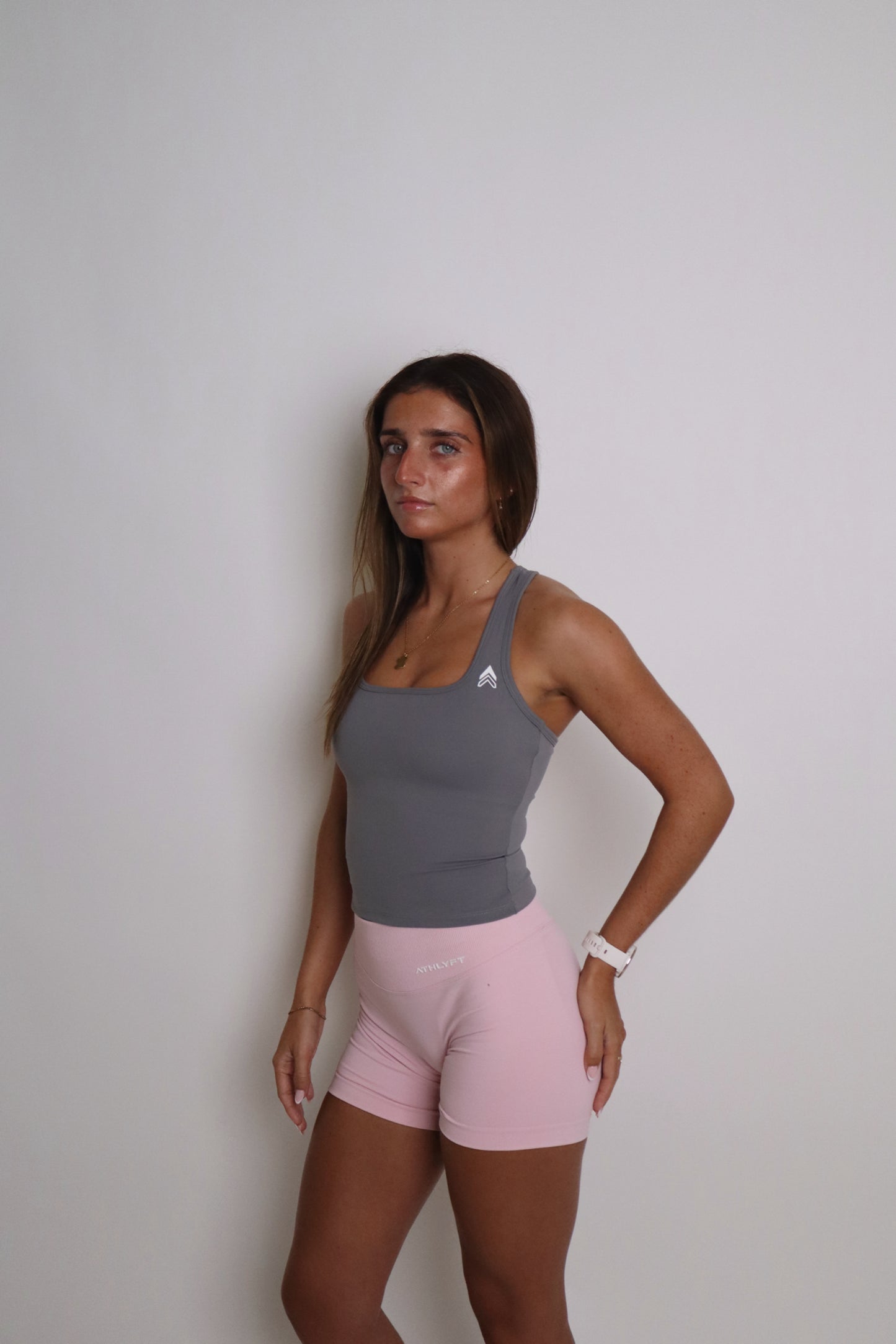 Racer Back Tank - Ash (white logo)