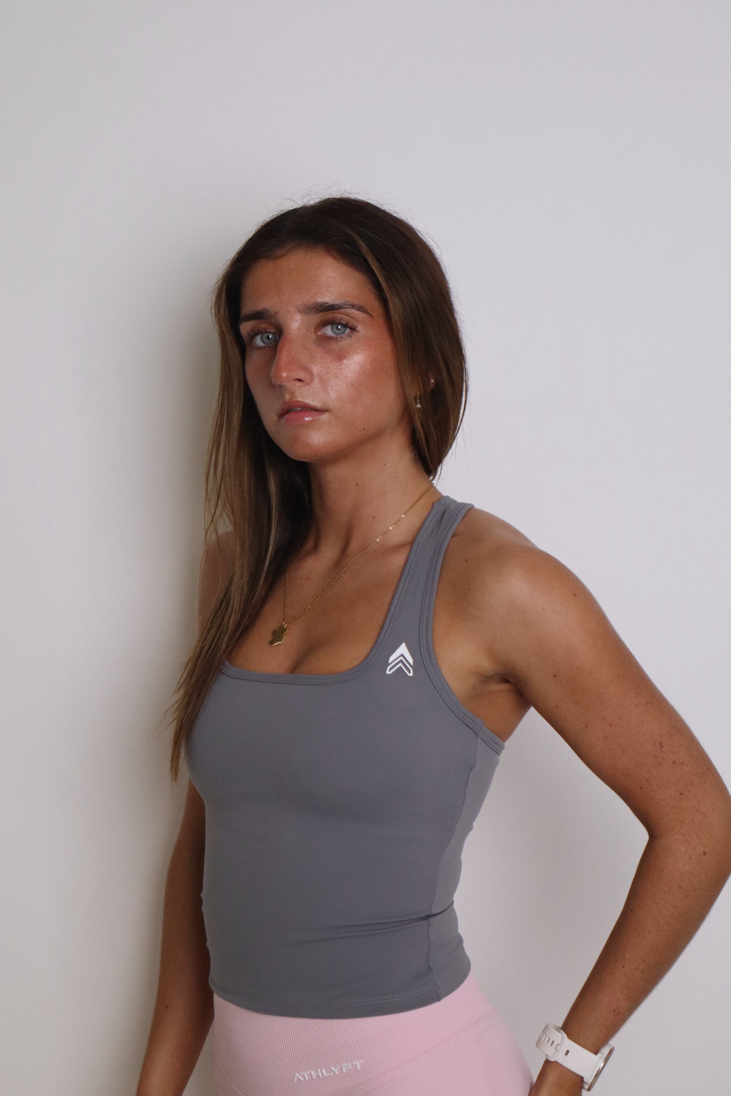 Racer Back Tank - Ash (white logo)