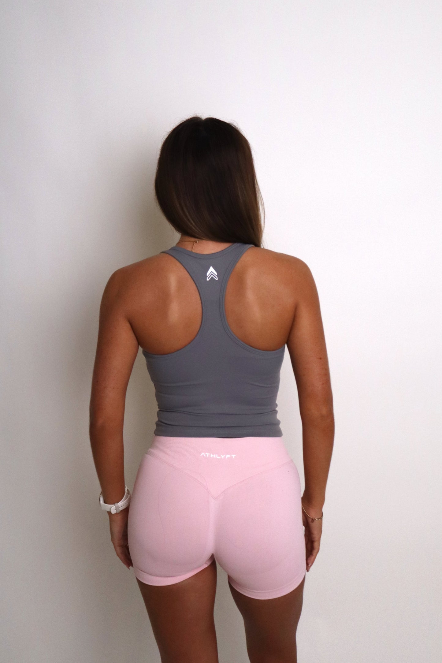 Racer Back Tank - Ash (white logo)