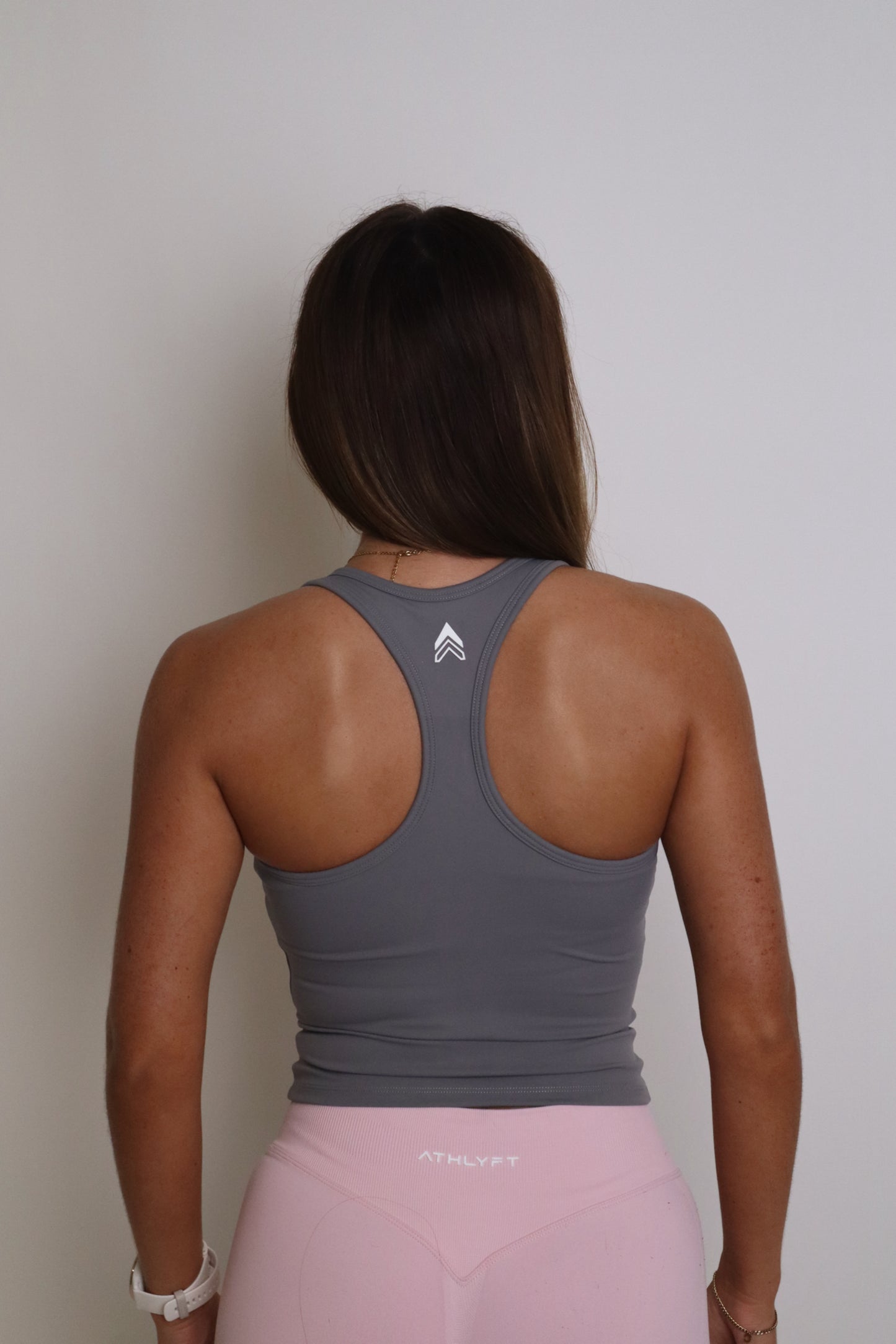Racer Back Tank - Ash (white logo)