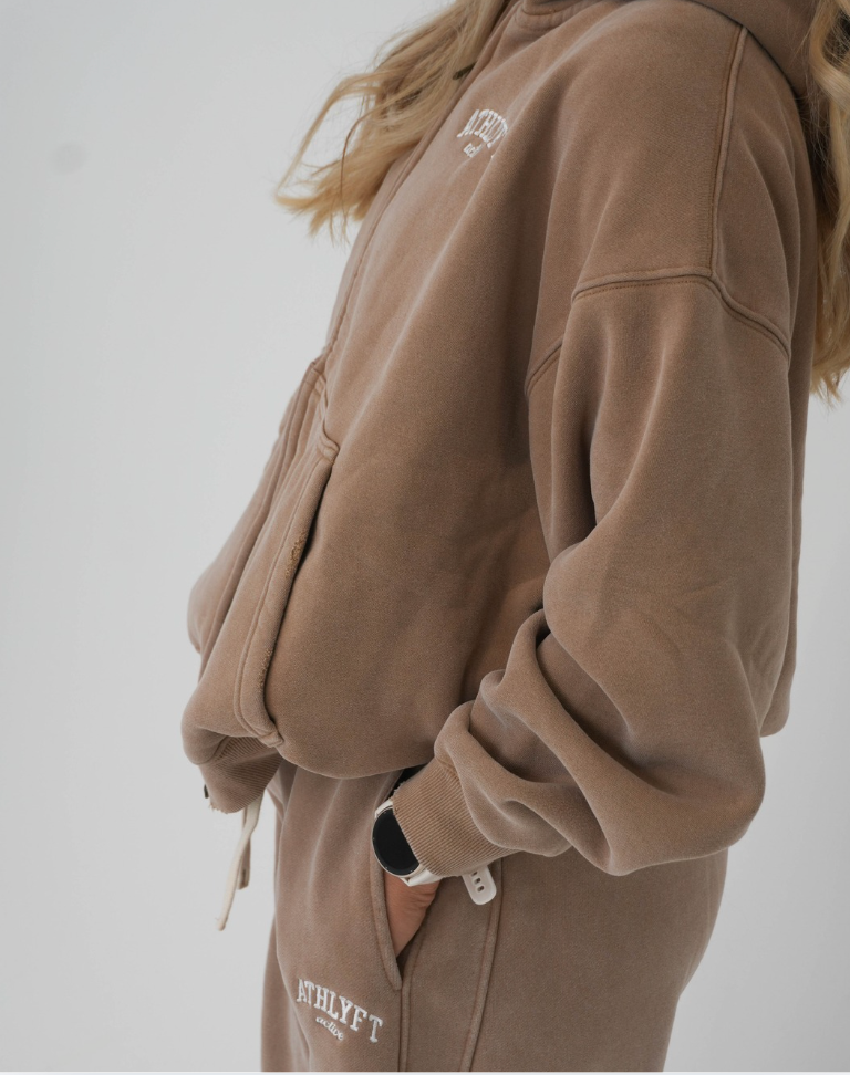 Stonewash Oversized Heavyweight Double Zip Hoodie - Sandstone