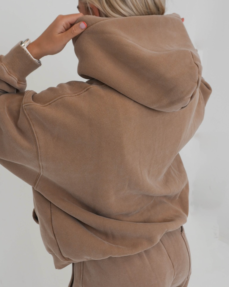 Stonewash Oversized Heavyweight Double Zip Hoodie - Sandstone